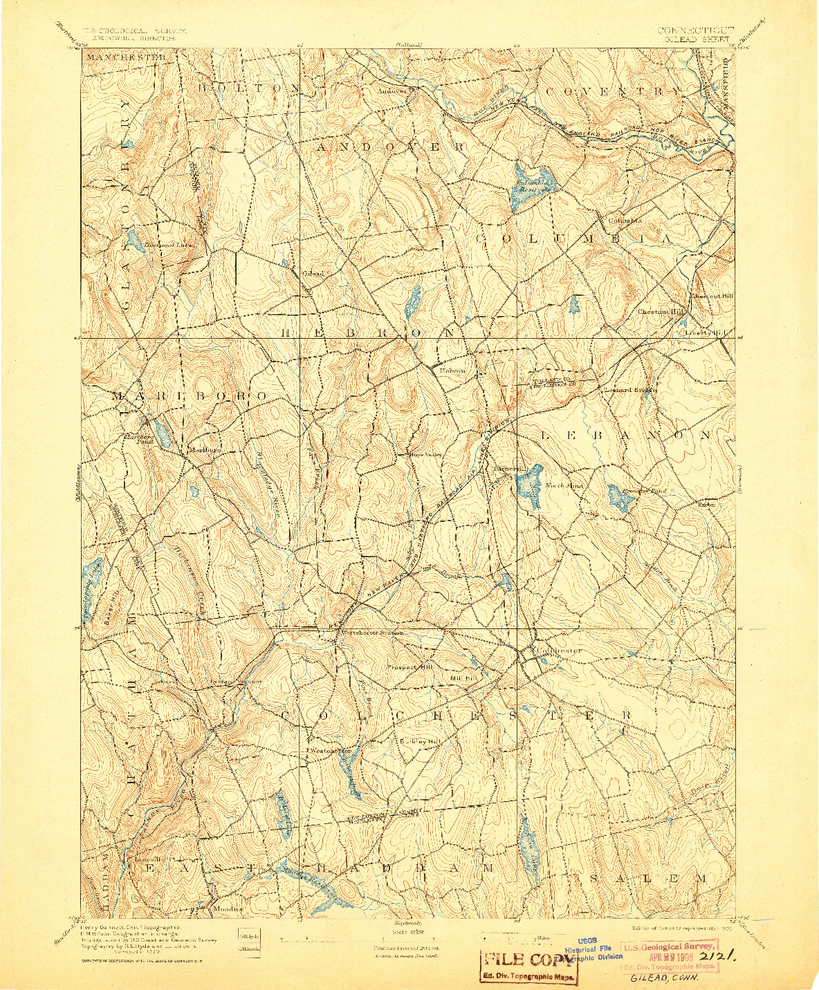 USGS 1:62500-SCALE QUADRANGLE FOR GILEAD, CT 1892