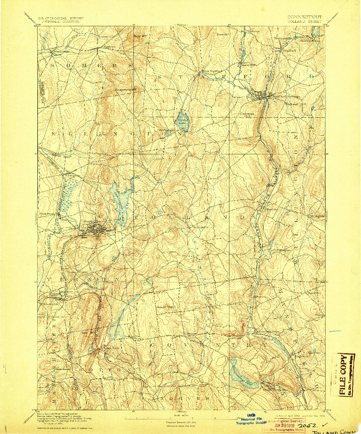 USGS 1:62500-SCALE QUADRANGLE FOR TOLLAND, CT 1892