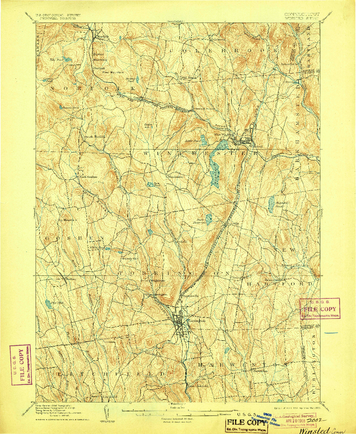 USGS 1:62500-SCALE QUADRANGLE FOR WINSTED, CT 1892