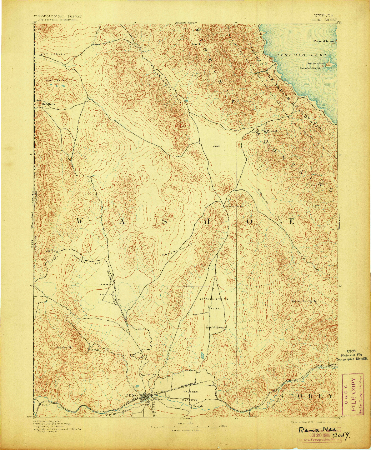 USGS 1:125000-SCALE QUADRANGLE FOR RENO, NV 1893