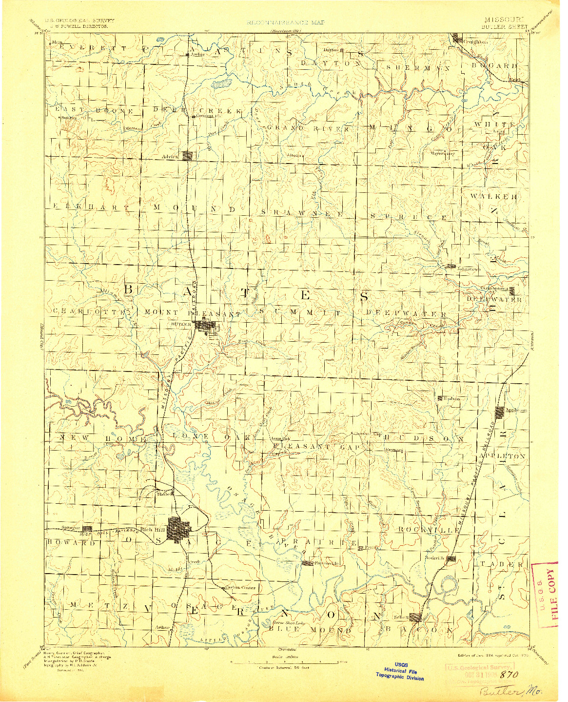 USGS 1:125000-SCALE QUADRANGLE FOR BUTLER, MO 1894