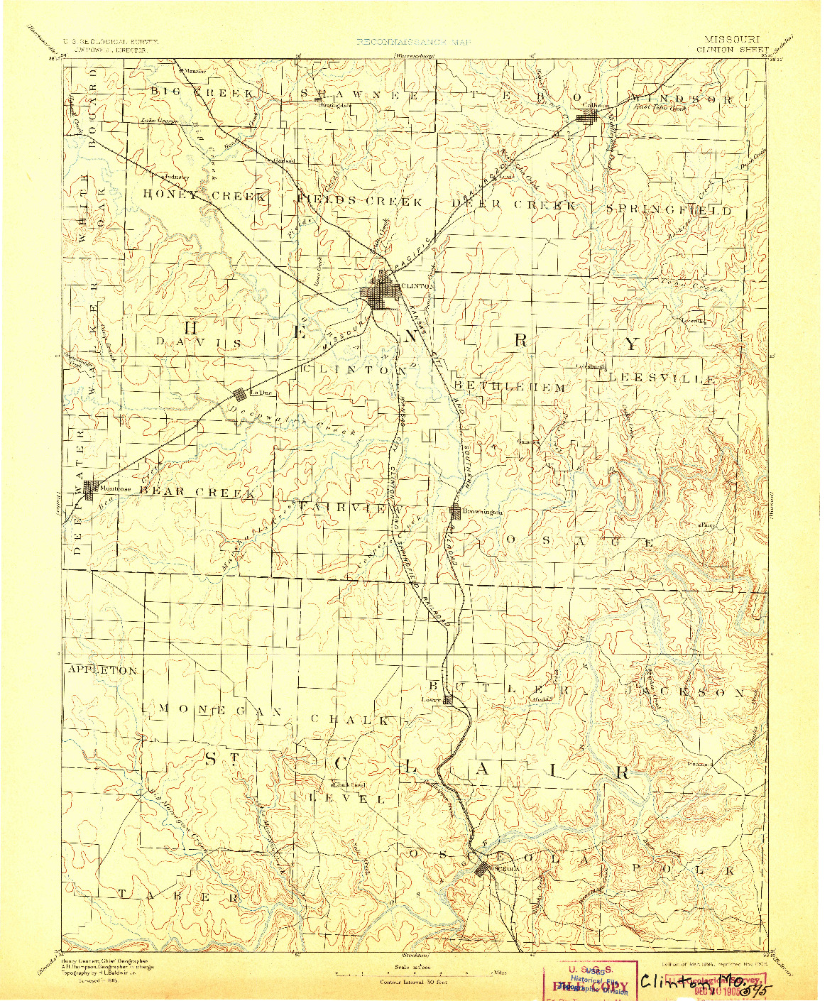 USGS 1:125000-SCALE QUADRANGLE FOR CLINTON, MO 1894