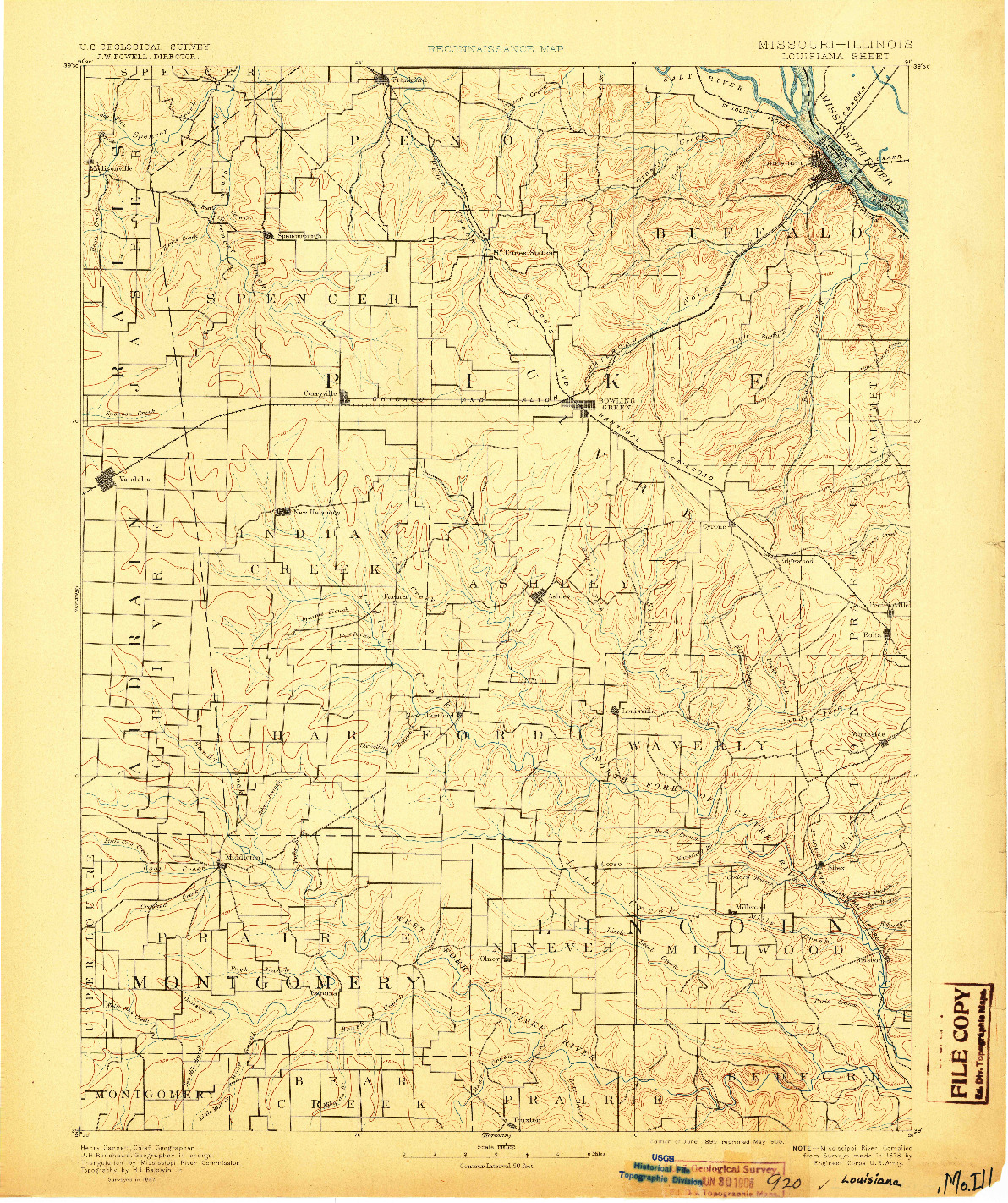 USGS 1:125000-SCALE QUADRANGLE FOR LOUISIANA, MO 1890