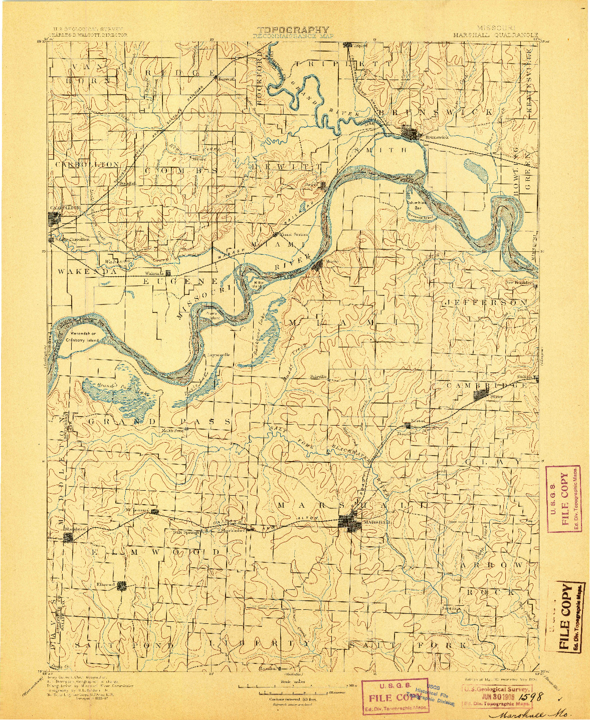 USGS 1:125000-SCALE QUADRANGLE FOR MARSHALL, MO 1901