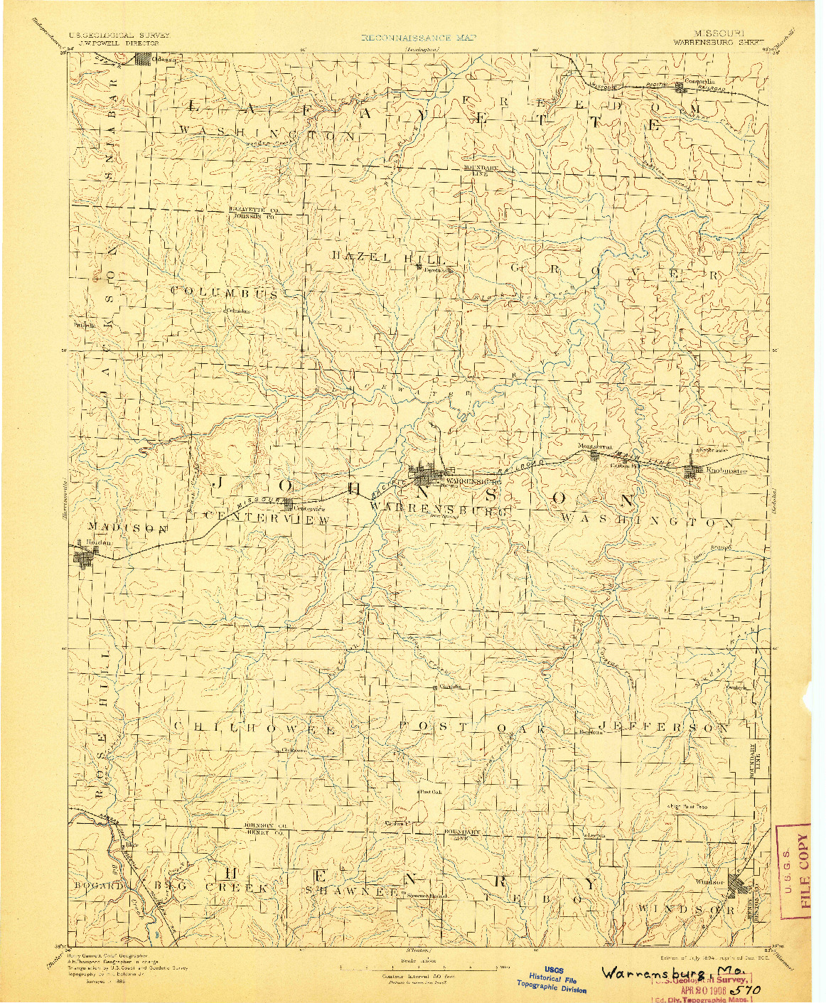 USGS 1:125000-SCALE QUADRANGLE FOR WARRENSBURG, MO 1894