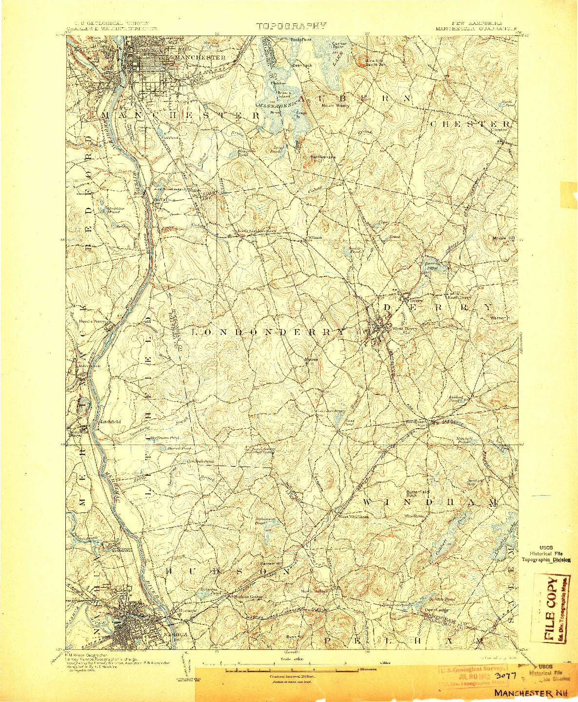 USGS 1:62500-SCALE QUADRANGLE FOR MANCHESTER, NH 1905