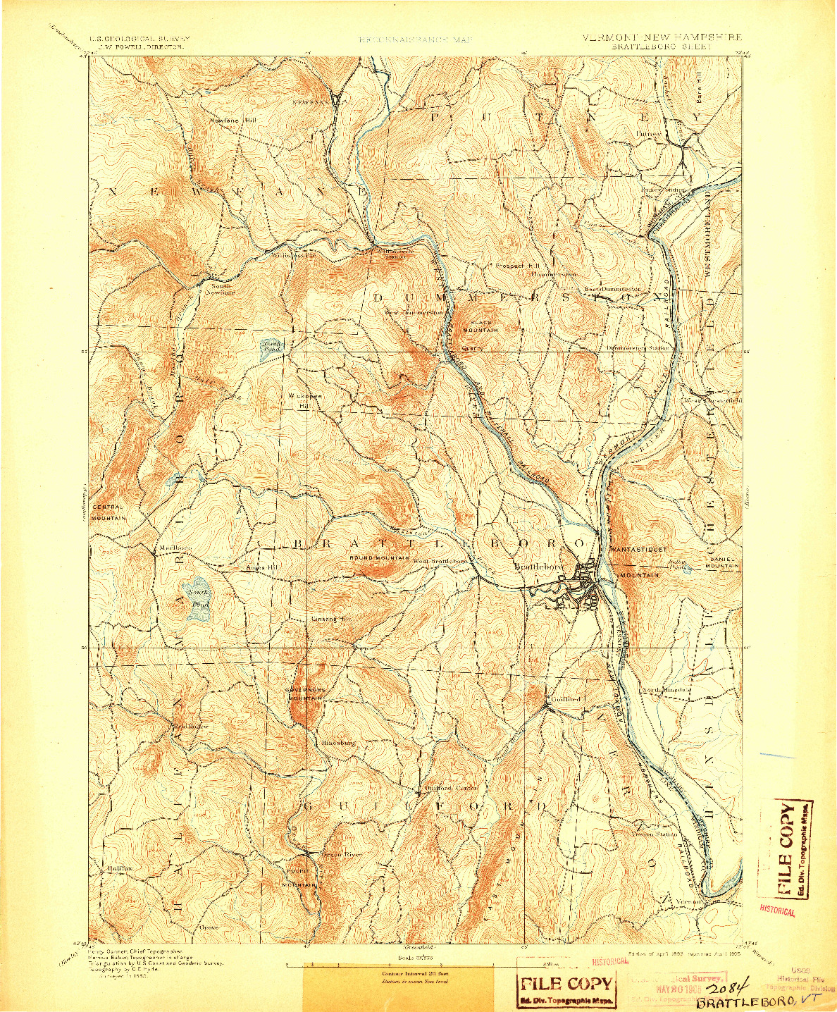 USGS 1:62500-SCALE QUADRANGLE FOR BRATTLEBORO, VT 1893