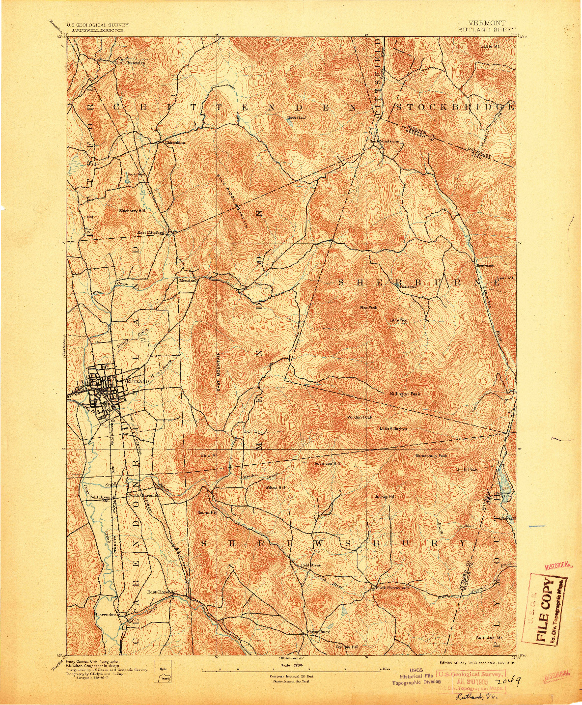 USGS 1:62500-SCALE QUADRANGLE FOR RUTLAND, VT 1893