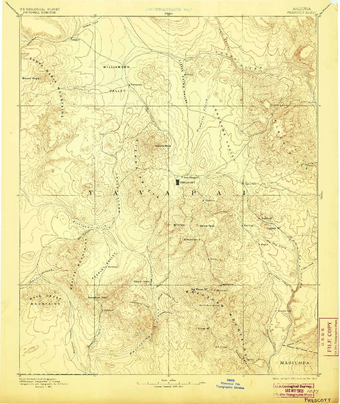 USGS 1:250000-SCALE QUADRANGLE FOR PRESCOTT, AZ 1892