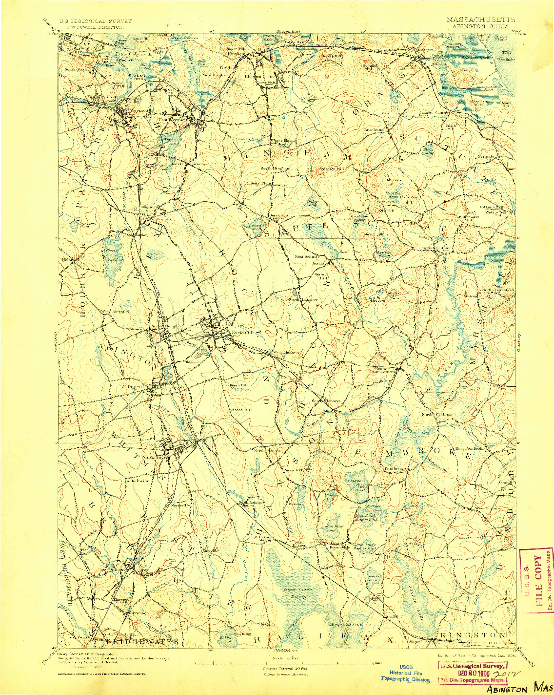 USGS 1:62500-SCALE QUADRANGLE FOR ABINGTON, MA 1893