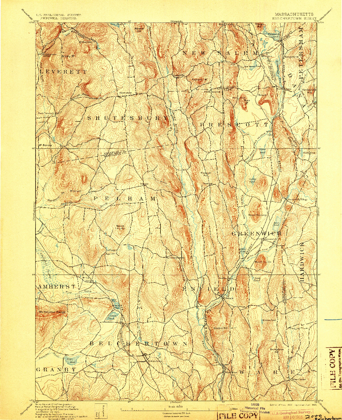 USGS 1:62500-SCALE QUADRANGLE FOR BELCHERTOWN, MA 1893