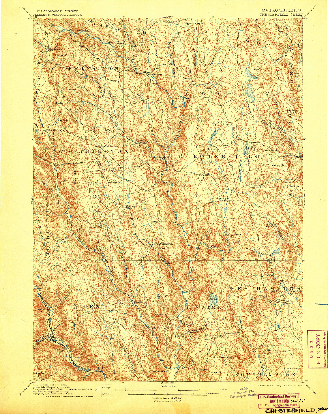 USGS 1:62500-SCALE QUADRANGLE FOR CHESTERFIELD, MA 1895