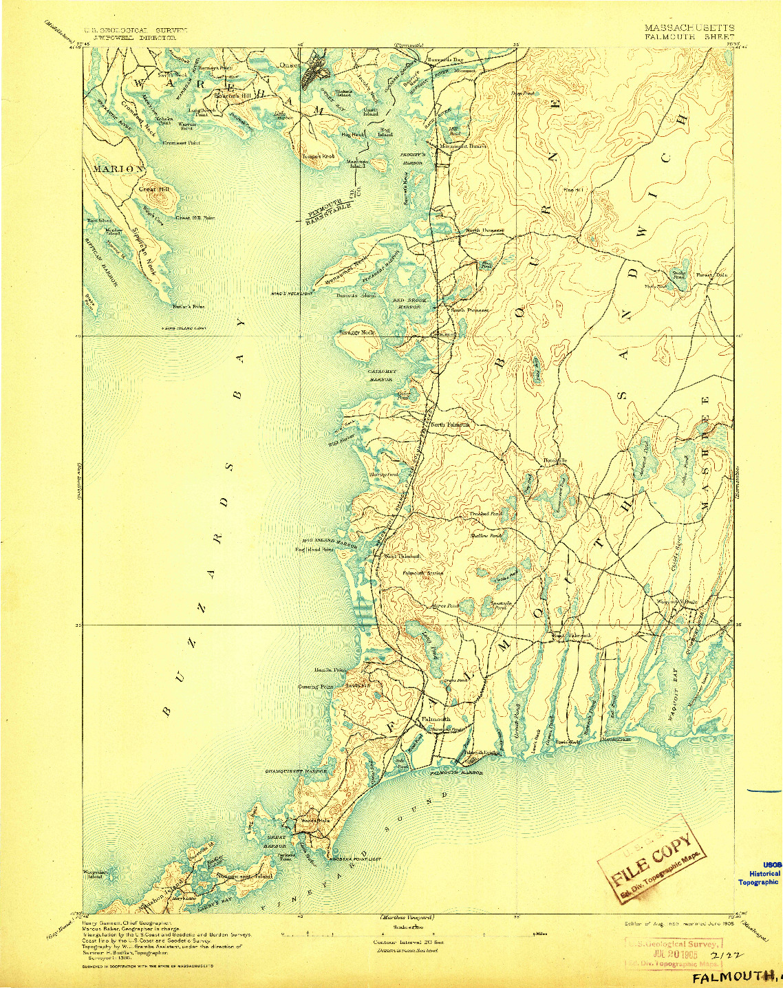 USGS 1:62500-SCALE QUADRANGLE FOR FALMOUTH, MA 1893