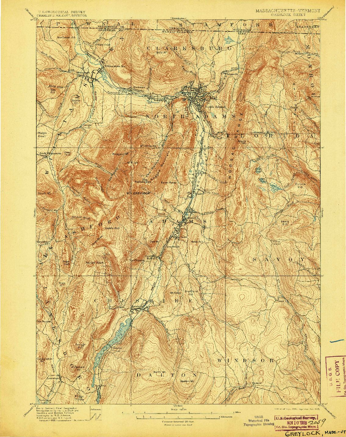 USGS 1:62500-SCALE QUADRANGLE FOR GREYLOCK, MA 1898