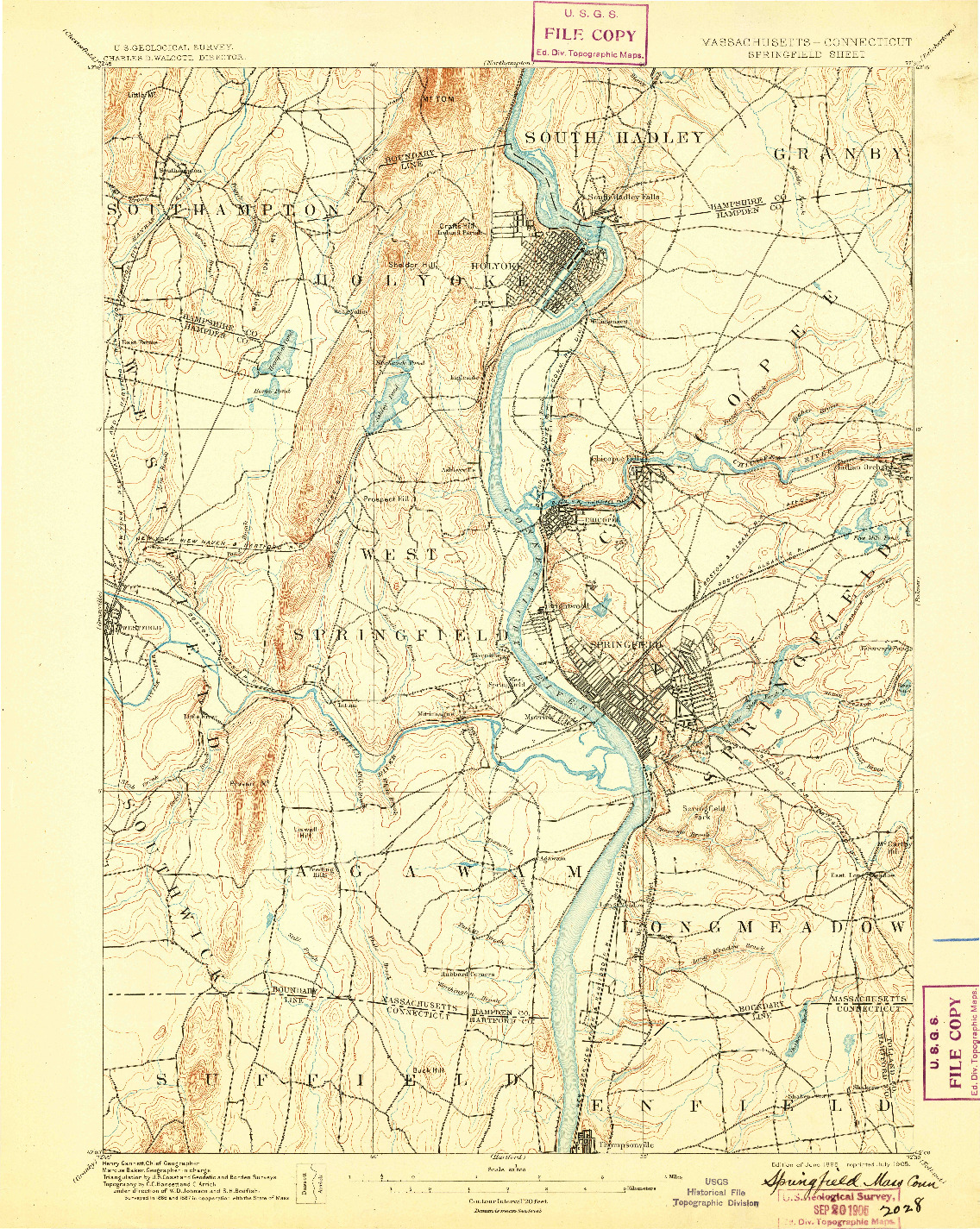 USGS 1:62500-SCALE QUADRANGLE FOR SPRINGFIELD, MA 1895