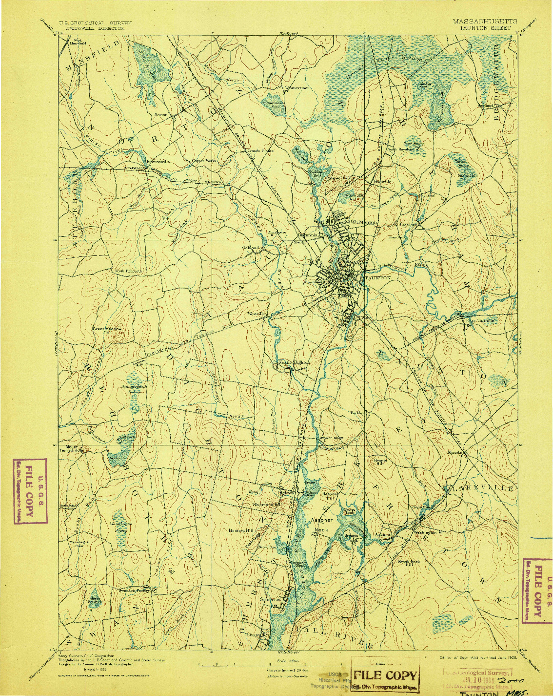 USGS 1:62500-SCALE QUADRANGLE FOR TAUNTON, MA 1893