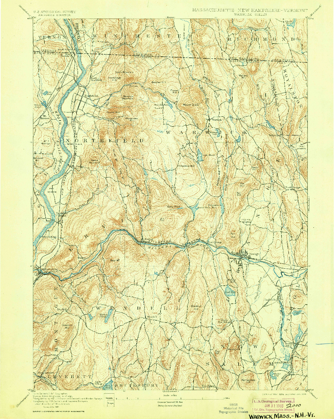 USGS 1:62500-SCALE QUADRANGLE FOR WARWICK, MA 1894