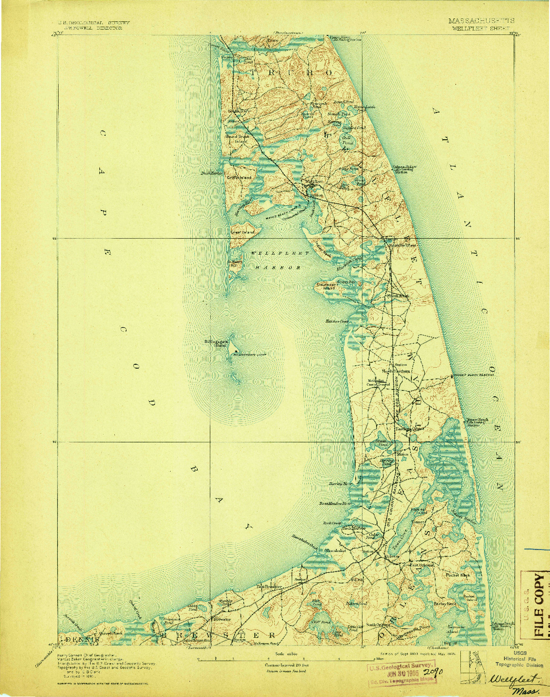 USGS 1:62500-SCALE QUADRANGLE FOR WELLFLEET, MA 1893