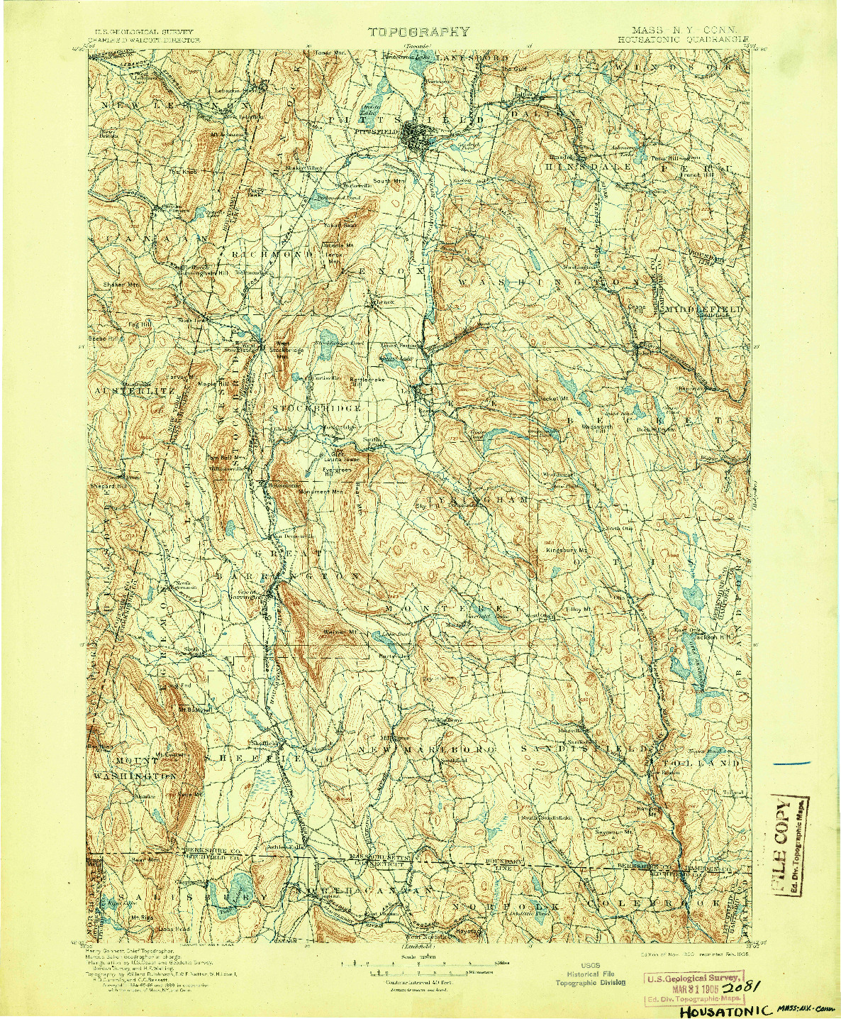 USGS 1:125000-SCALE QUADRANGLE FOR HOUSATONIC, MA 1900