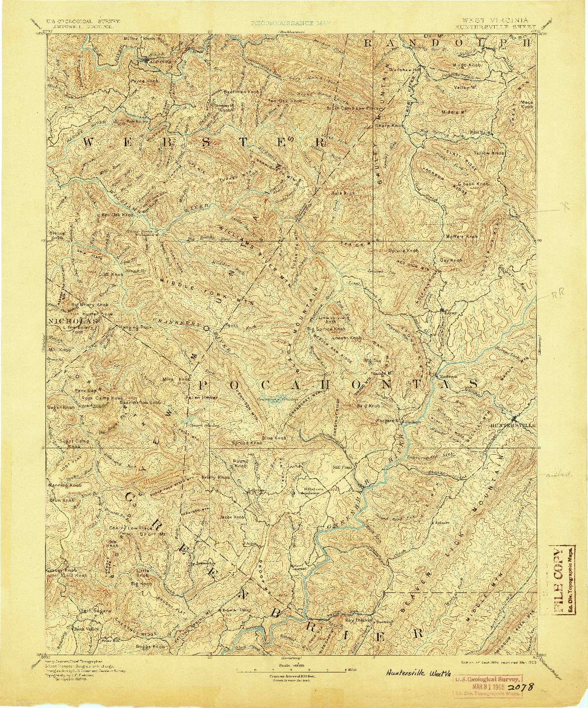 USGS 1:125000-SCALE QUADRANGLE FOR HUNTERSVILLE, WV 1894