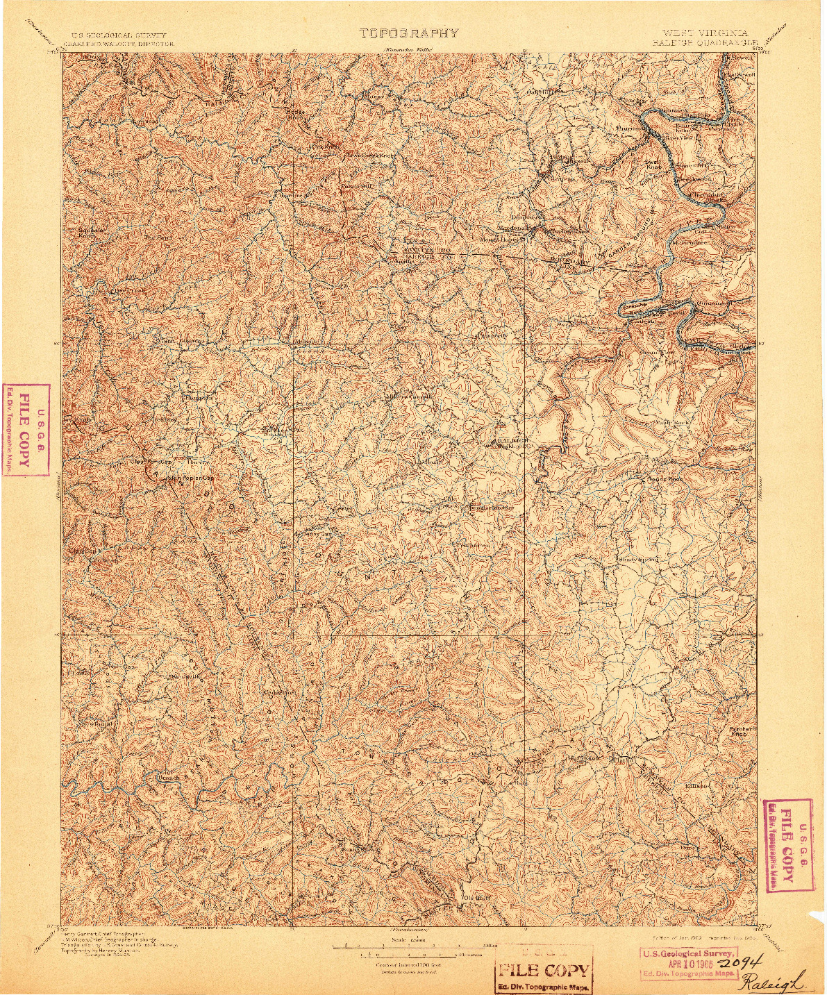 USGS 1:125000-SCALE QUADRANGLE FOR RALEIGH, WV 1902