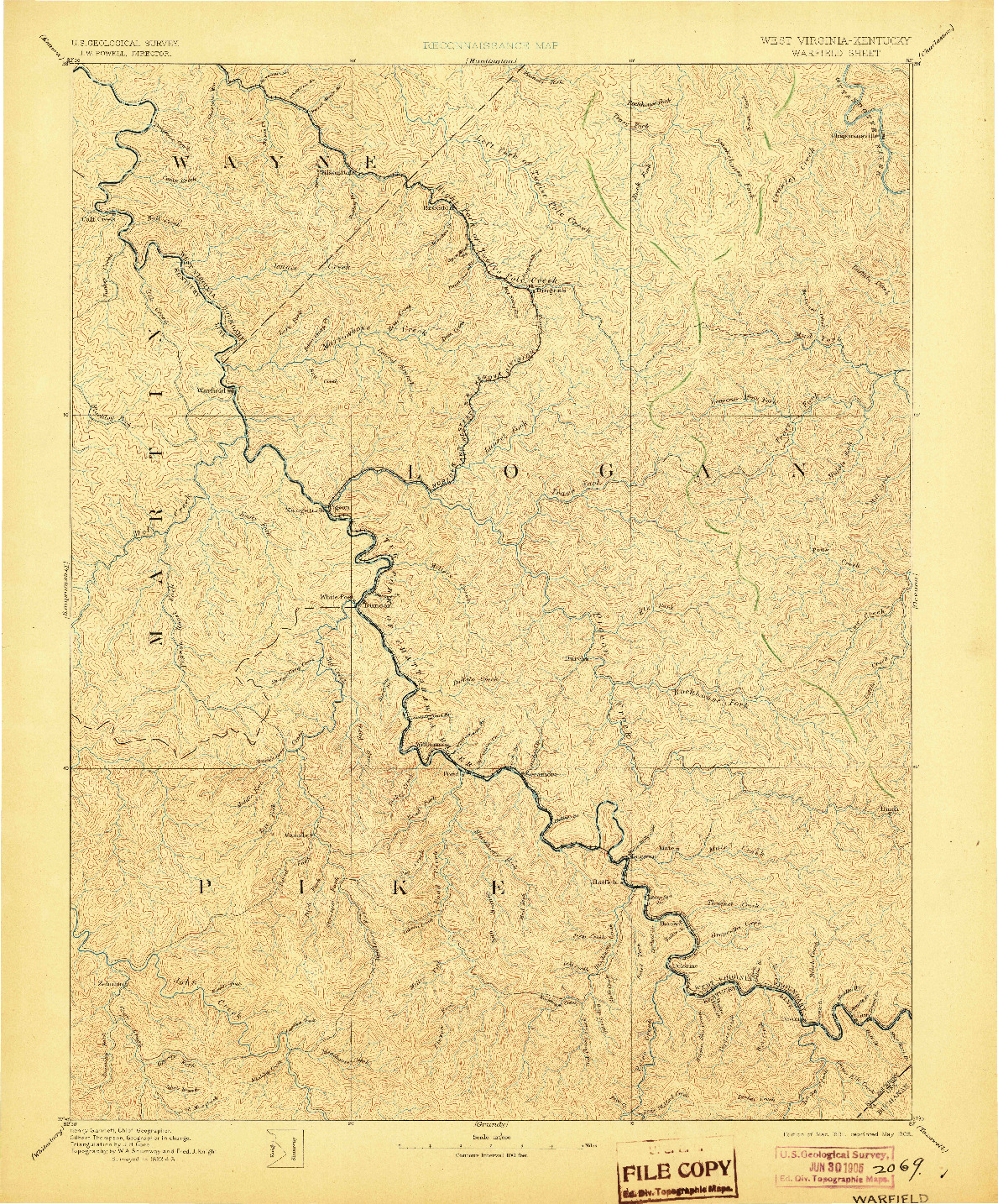 USGS 1:125000-SCALE QUADRANGLE FOR WARFIELD, WV 1891