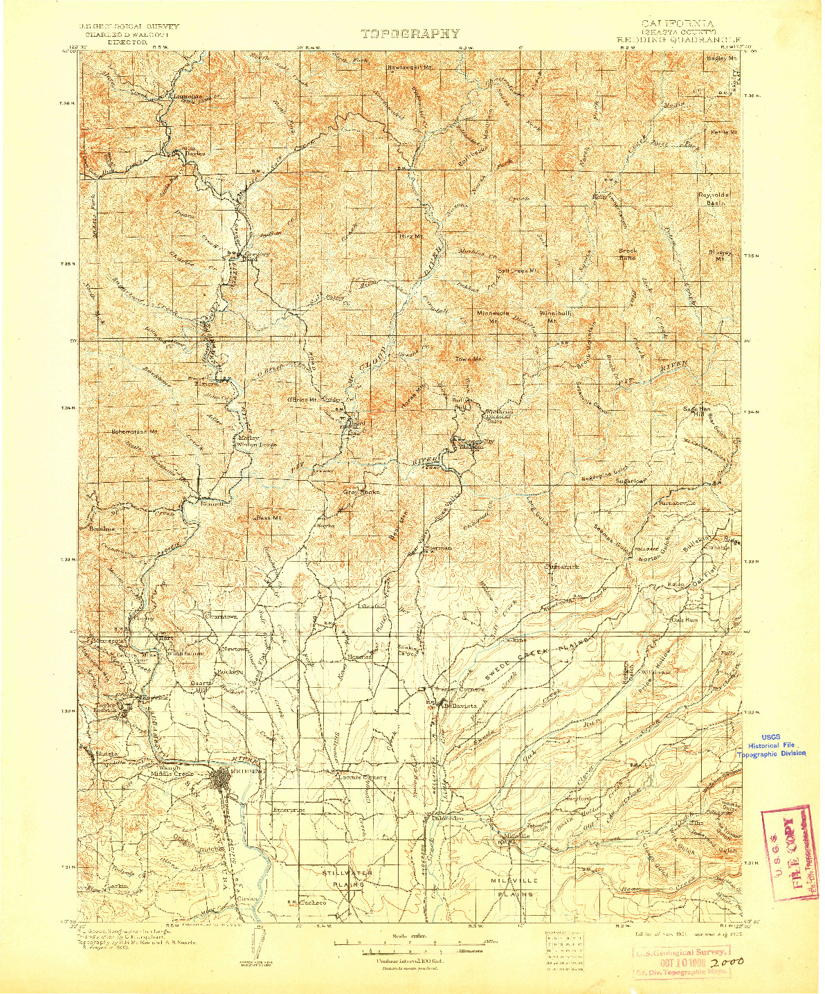 USGS 1:125000-SCALE QUADRANGLE FOR REDDING, CA 1901