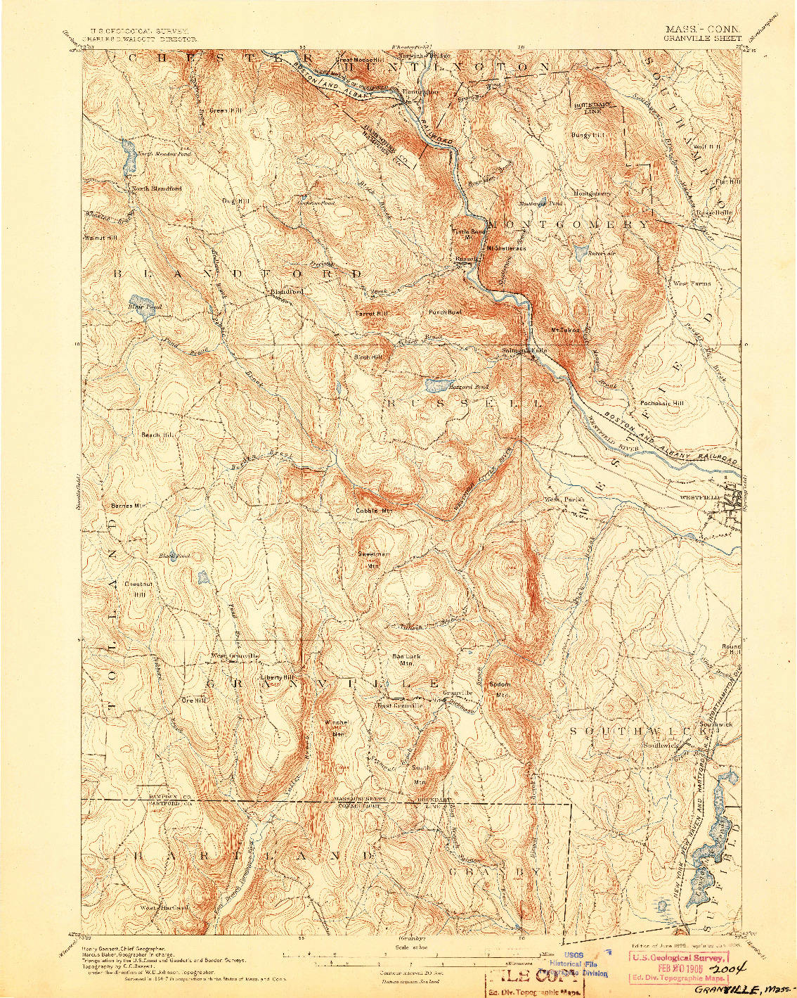 USGS 1:62500-SCALE QUADRANGLE FOR GRANVILLE, MA 1895