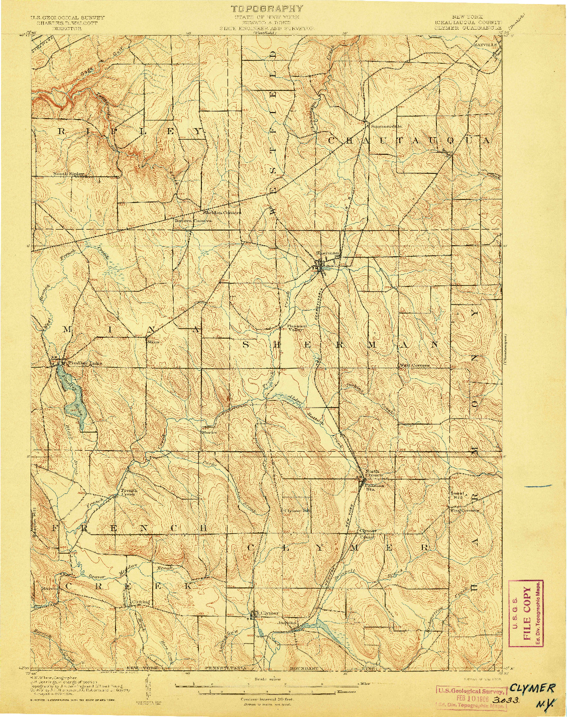 USGS 1:62500-SCALE QUADRANGLE FOR CLYMER, NY 1905