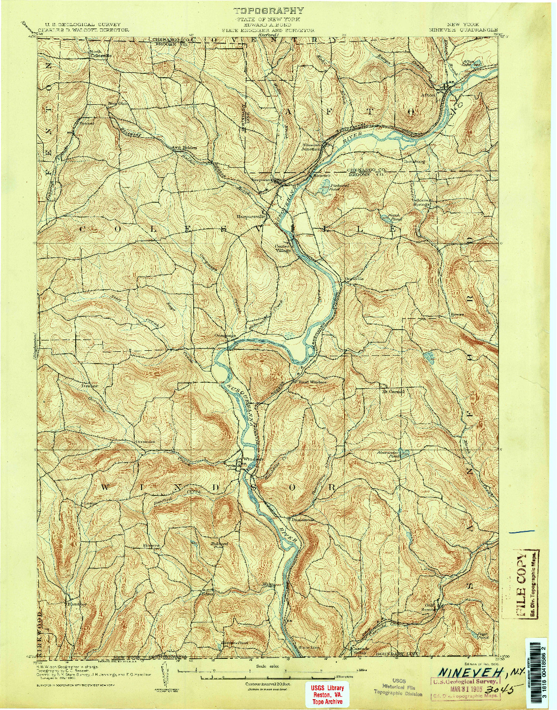 USGS 1:62500-SCALE QUADRANGLE FOR NINEVEH, NY 1905