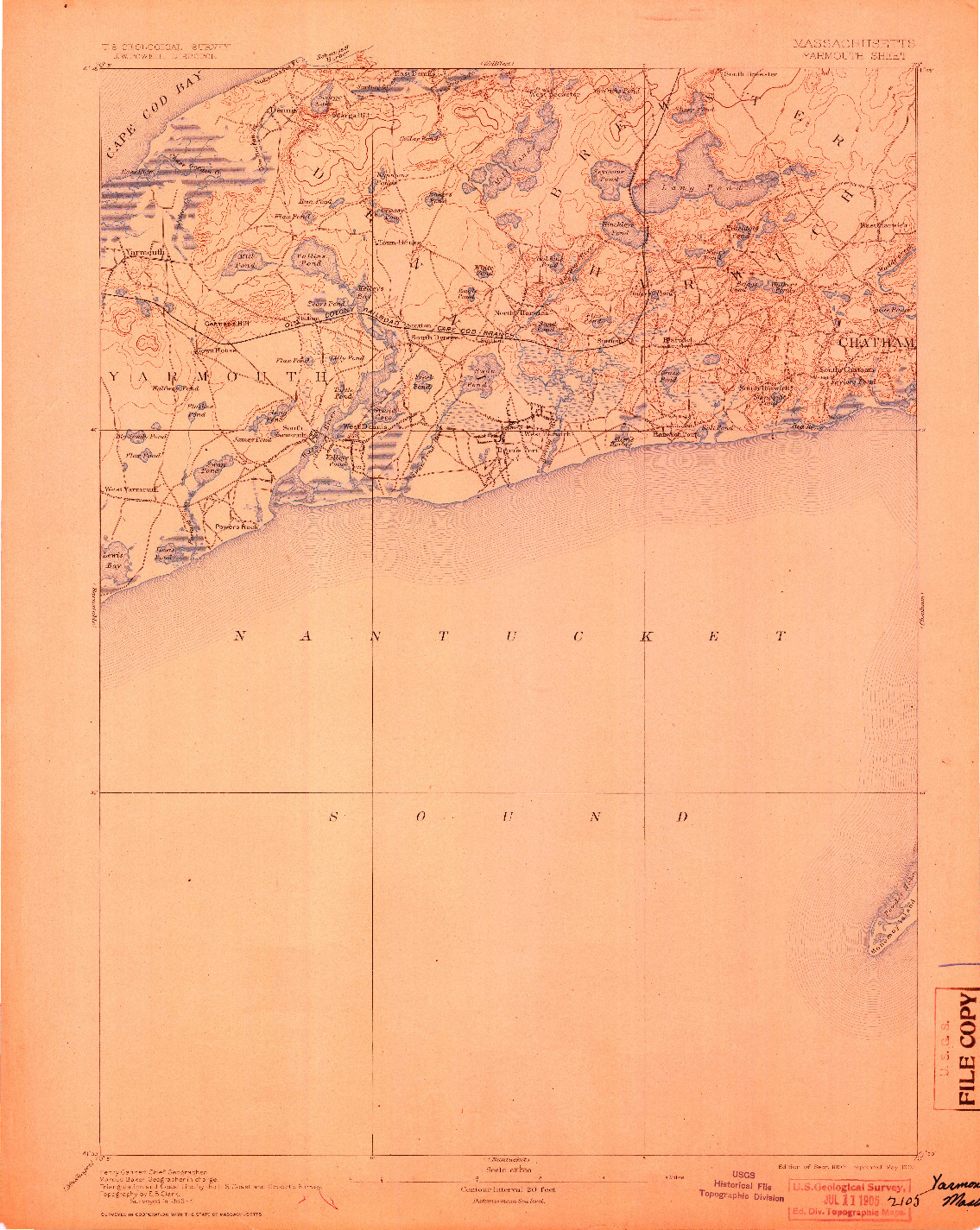 USGS 1:62500-SCALE QUADRANGLE FOR YARMOUTH, MA 1893