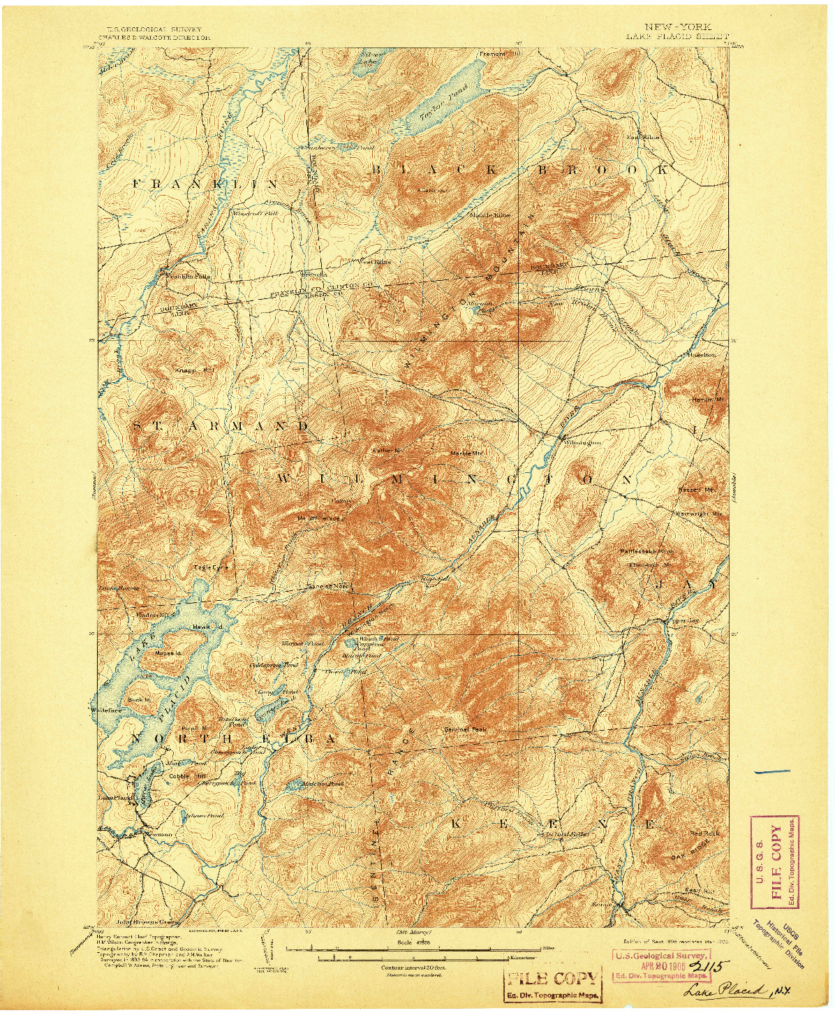 USGS 1:62500-SCALE QUADRANGLE FOR LAKE PLACID, NY 1898