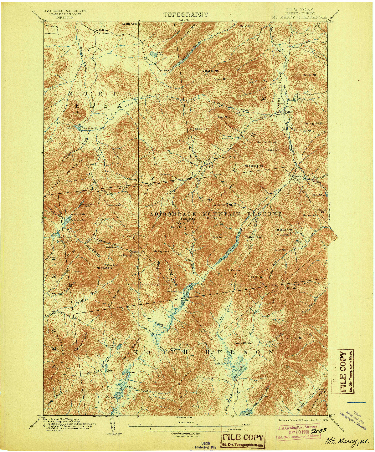 USGS 1:62500-SCALE QUADRANGLE FOR MT. MARCY, NY 1902