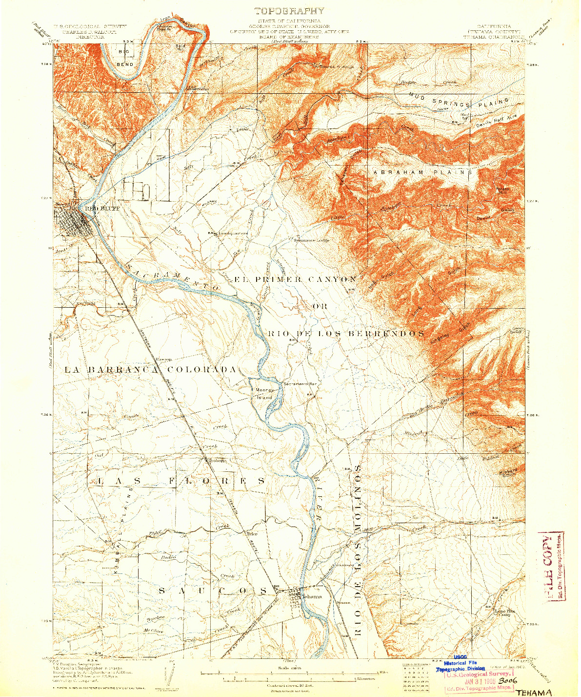 USGS 1:62500-SCALE QUADRANGLE FOR TEHAMA, CA 1905