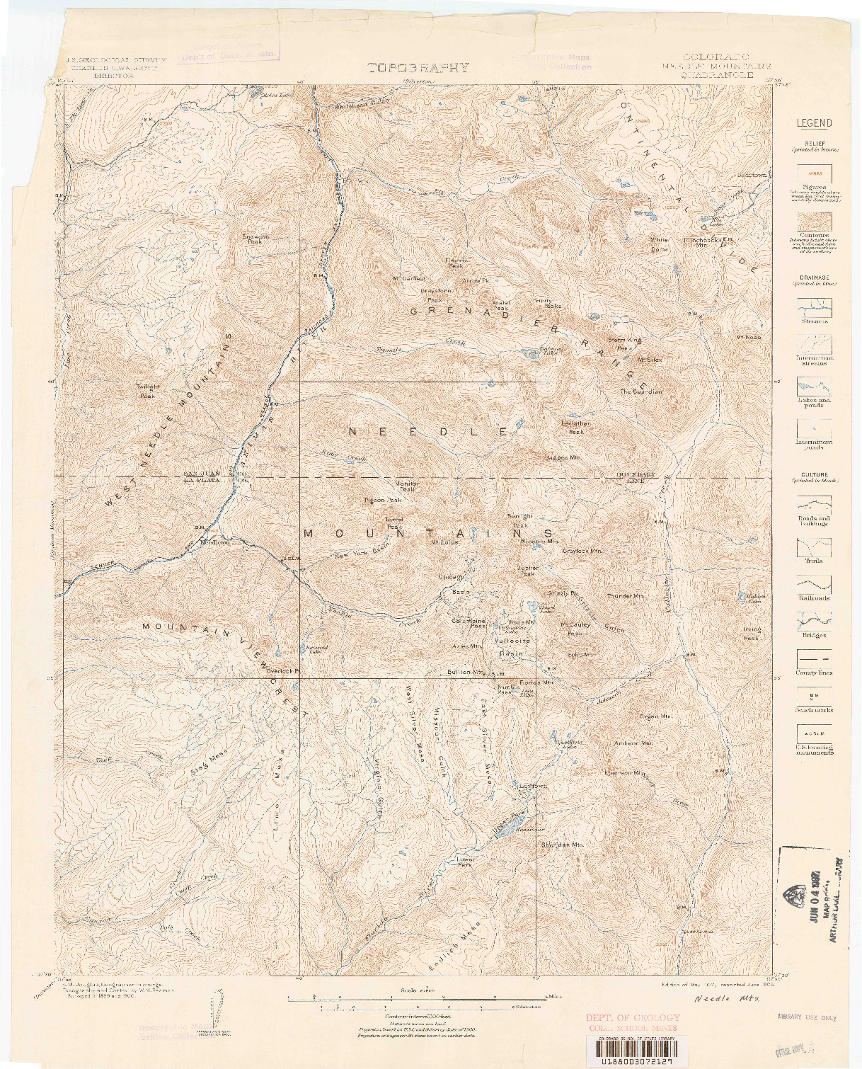 USGS 1:62500-SCALE QUADRANGLE FOR NEEDLE MOUNTAINS, CO 1902