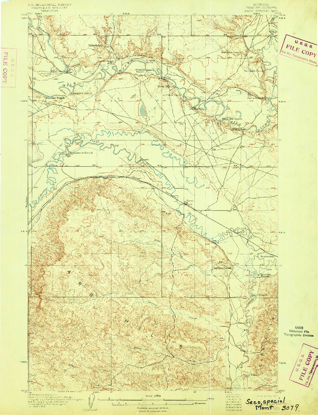 USGS 1:62500-SCALE QUADRANGLE FOR SACO SPECIAL, MT 1905