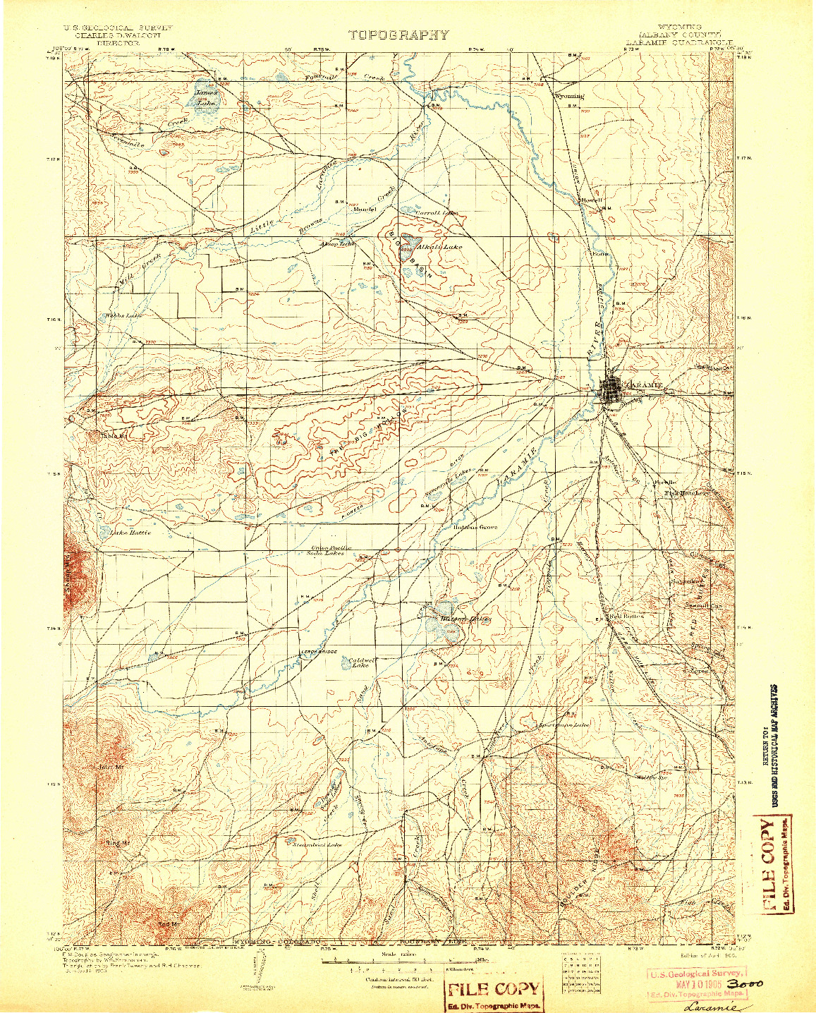 USGS 1:125000-SCALE QUADRANGLE FOR LARAMIE, WY 1905