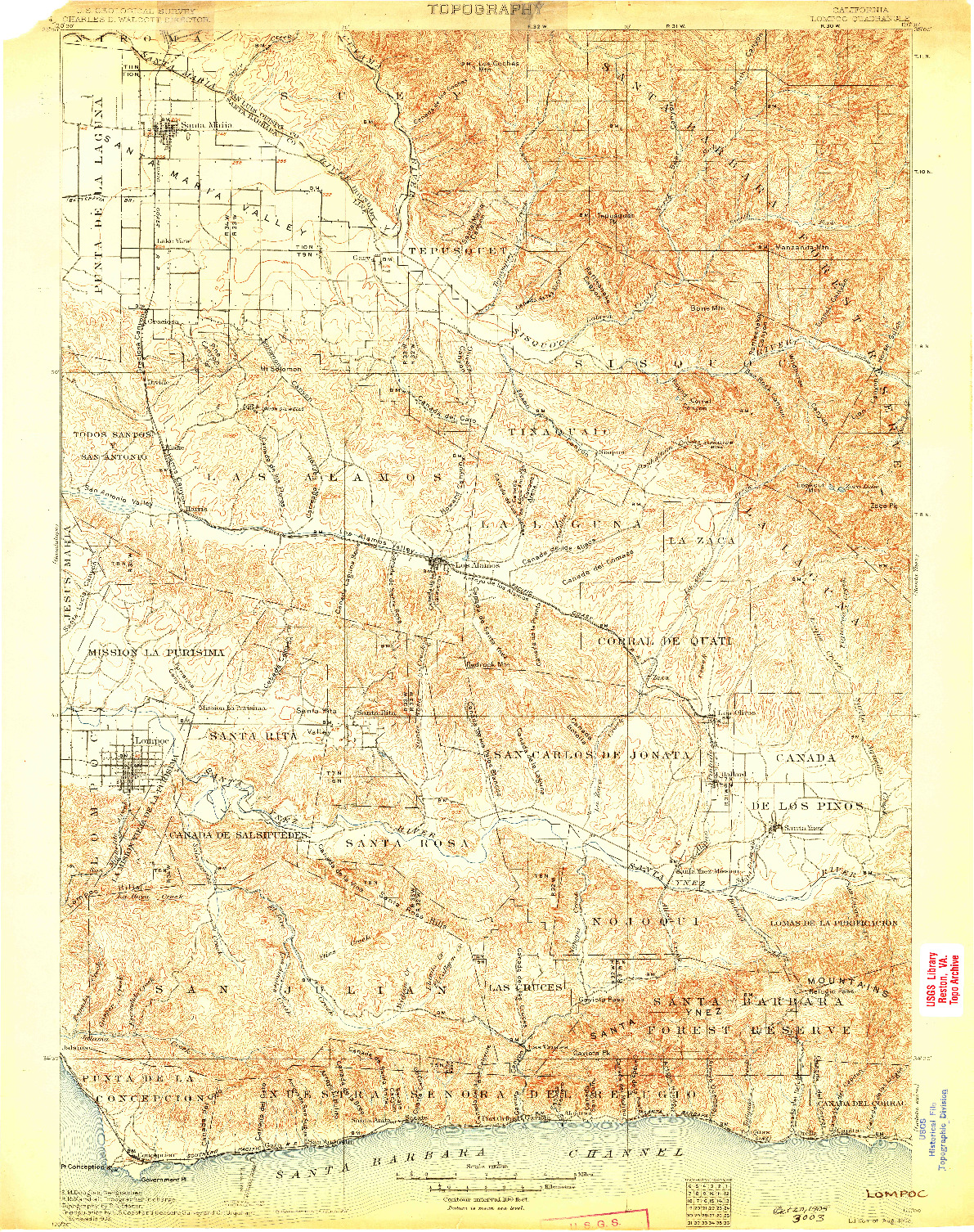 USGS 1:125000-SCALE QUADRANGLE FOR LOMPOC, CA 1905