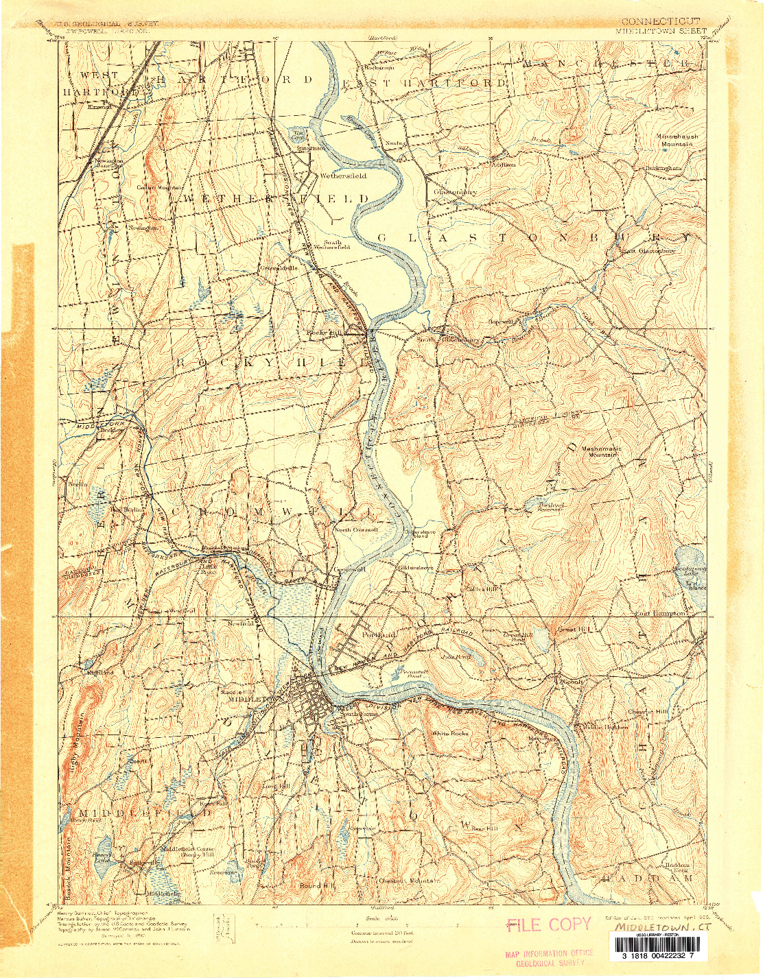 USGS 1:62500-SCALE QUADRANGLE FOR MIDDLETOWN, CT 1893