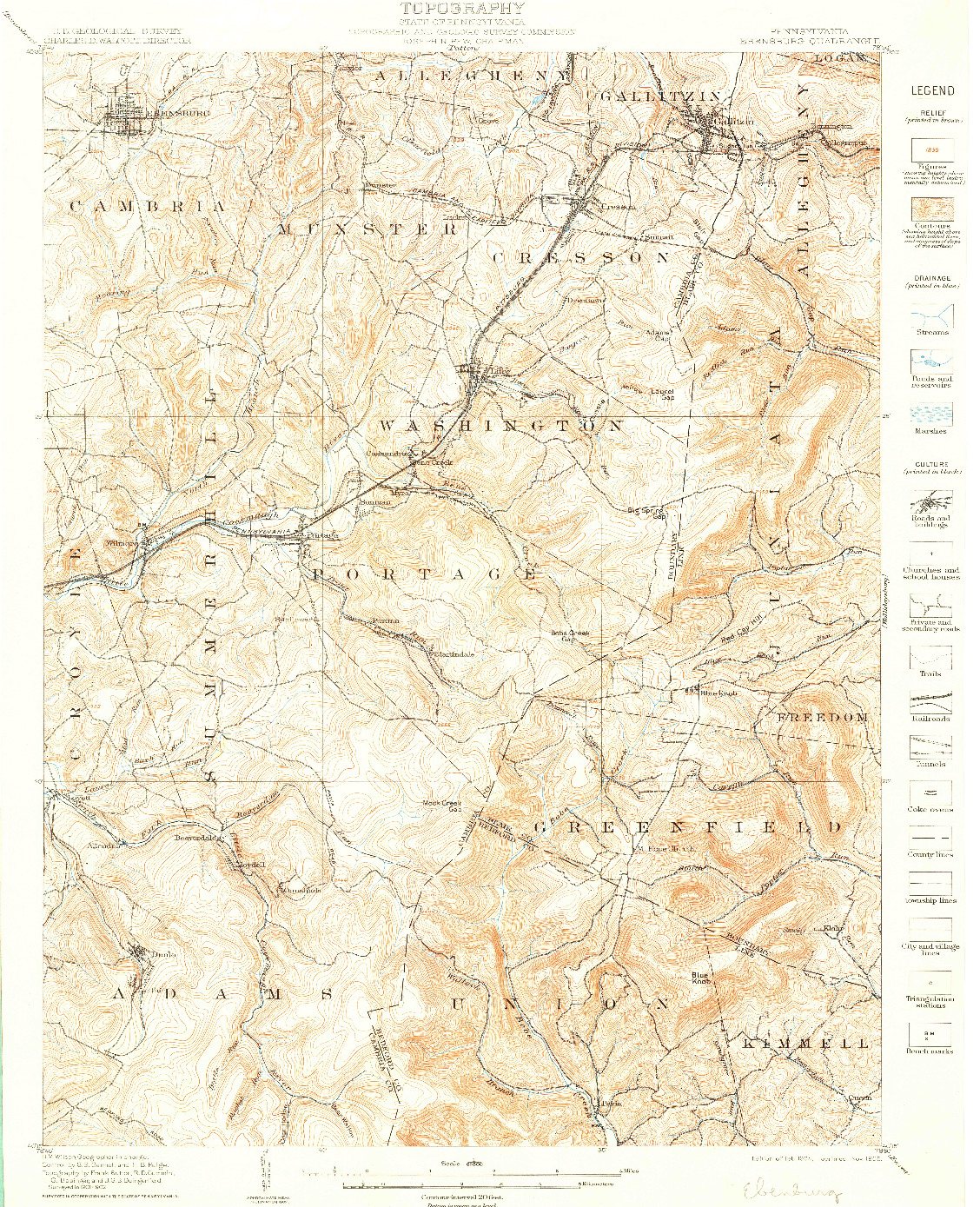 USGS 1:62500-SCALE QUADRANGLE FOR EBENSBURG, PA 1904