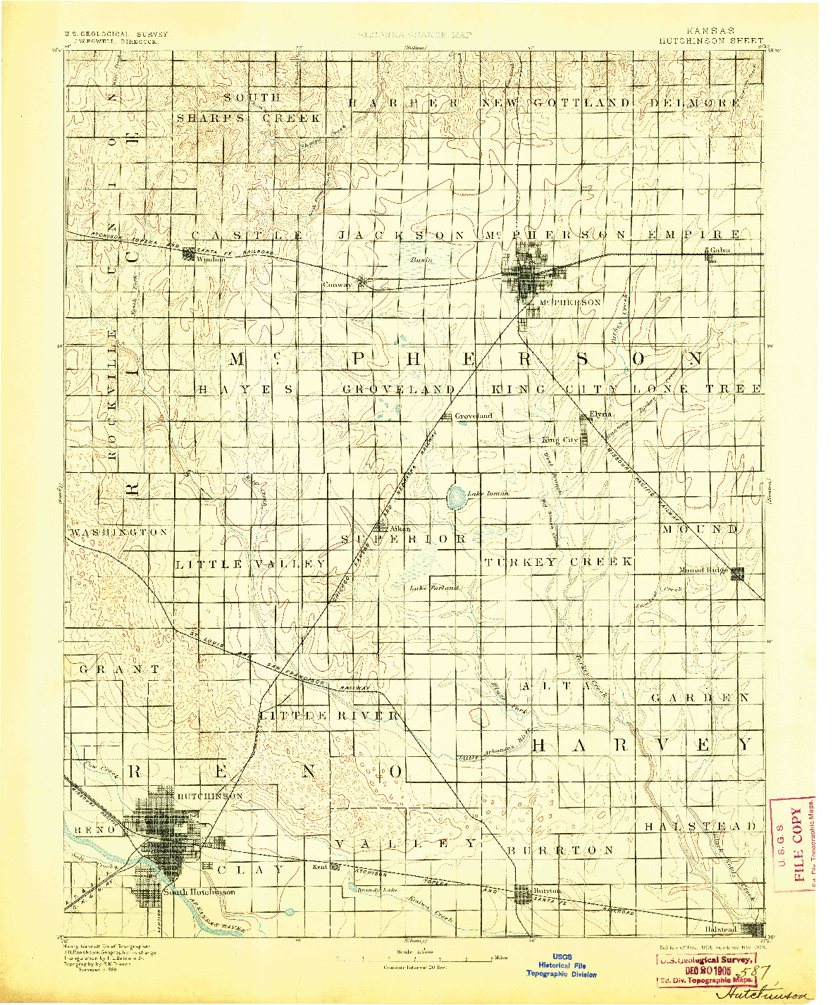 USGS 1:125000-SCALE QUADRANGLE FOR HUTCHINSON, KS 1893