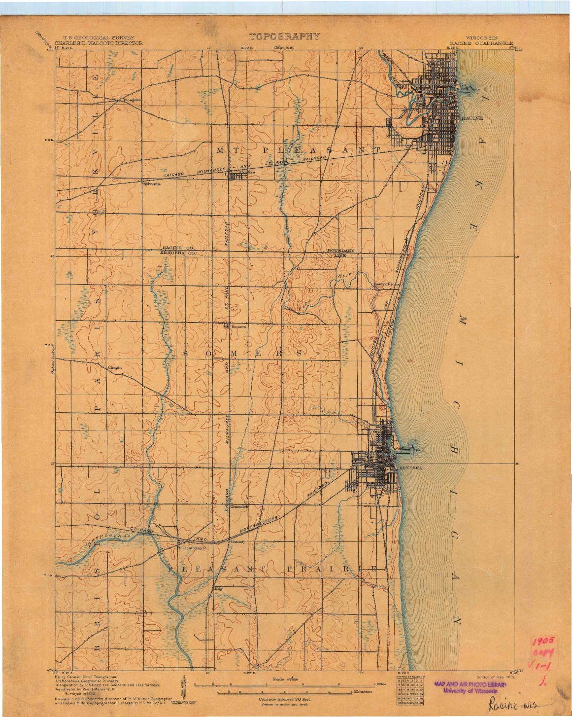 USGS 1:62500-SCALE QUADRANGLE FOR RACINE, WI 1905