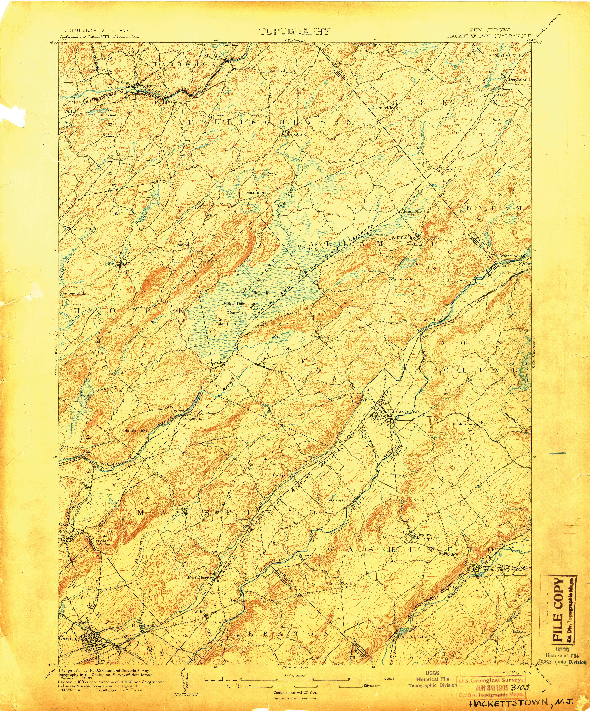 USGS 1:62500-SCALE QUADRANGLE FOR HACKETTSTOWN, NJ 1905