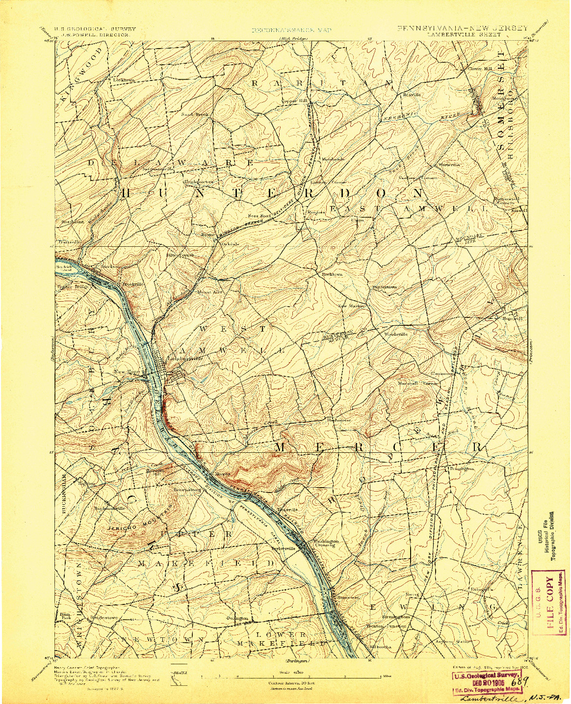 USGS 1:62500-SCALE QUADRANGLE FOR LAMBERTVILLE, NJ 1894