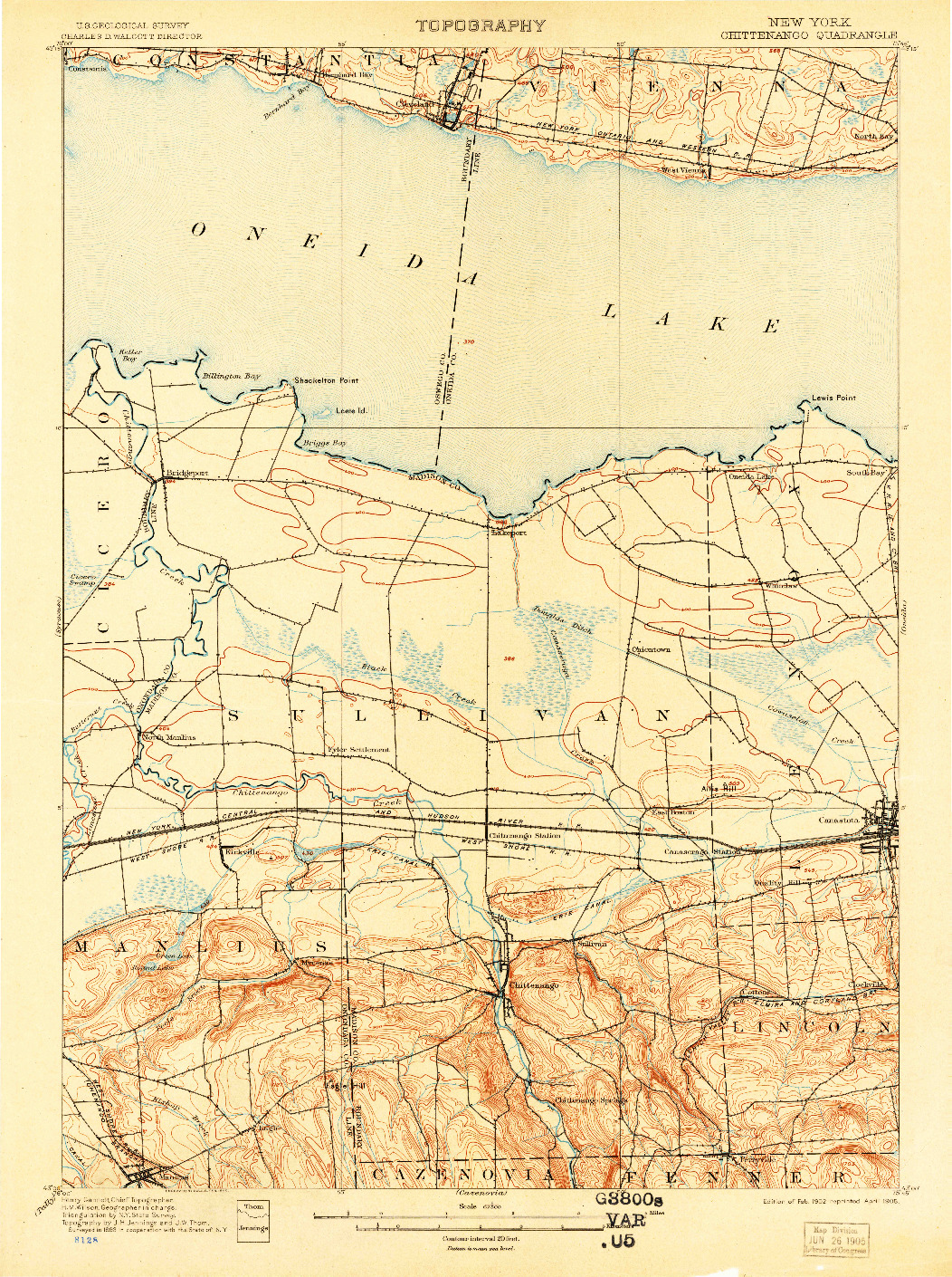 USGS 1:62500-SCALE QUADRANGLE FOR CHITTENANGO, NY 1902