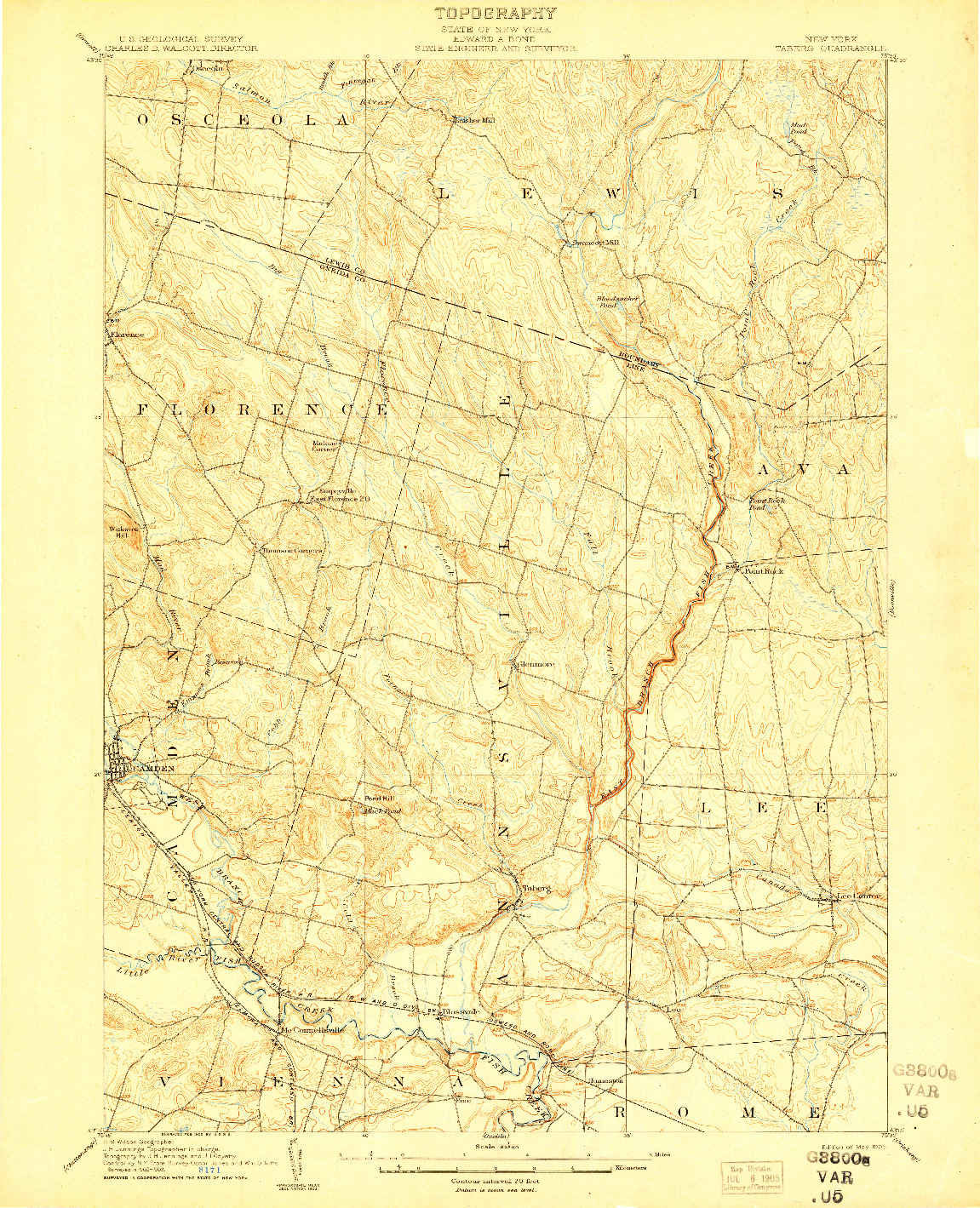 USGS 1:62500-SCALE QUADRANGLE FOR TABERG, NY 1905