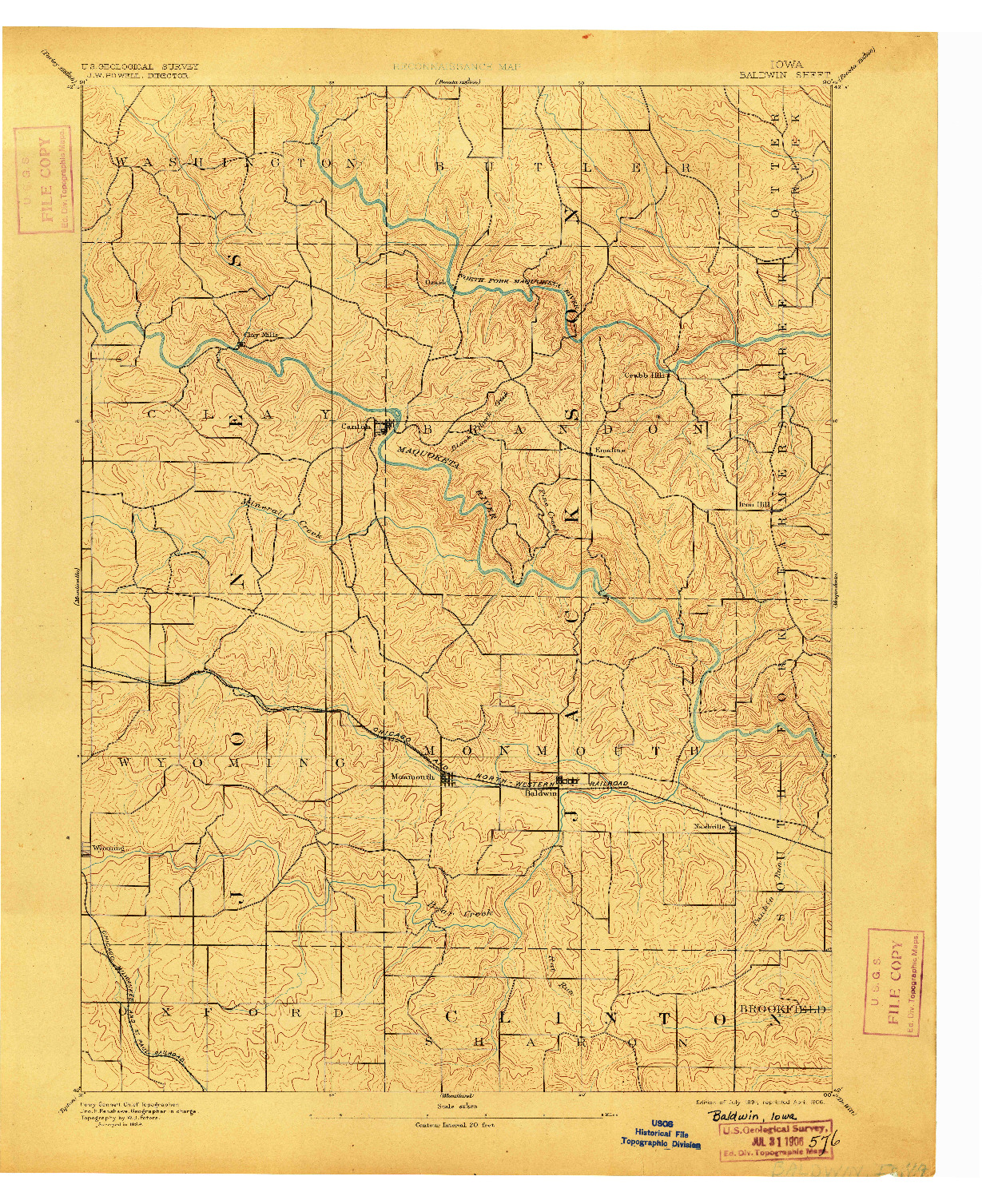 USGS 1:62500-SCALE QUADRANGLE FOR BALDWIN, IA 1891