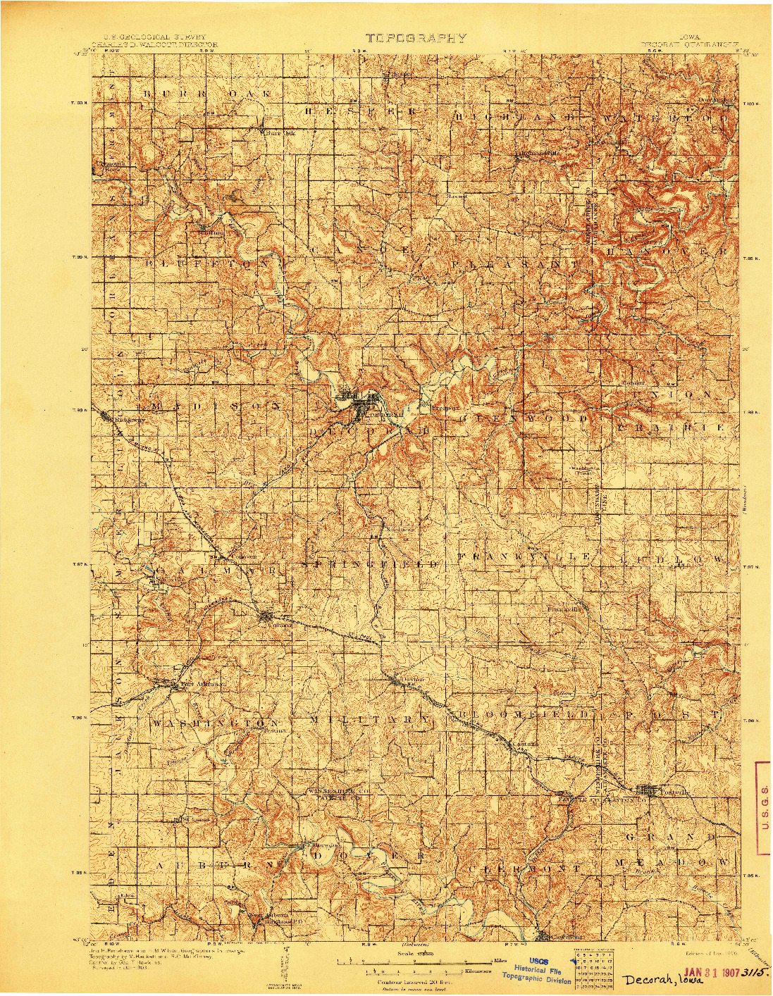 USGS 1:125000-SCALE QUADRANGLE FOR DECORAH, IA 1906