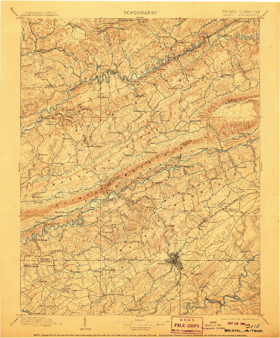 USGS 1:125000-SCALE QUADRANGLE FOR BRISTOL, VA 1902