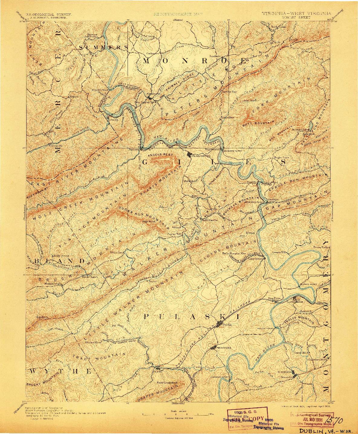 USGS 1:125000-SCALE QUADRANGLE FOR DUBLIN, VA 1891